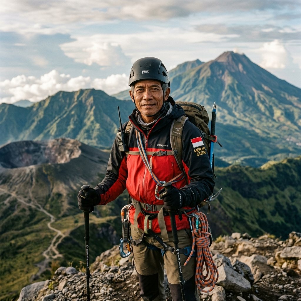 Pemandu JelajahYuk! profesional di lapangan dengan peralatan lengkap